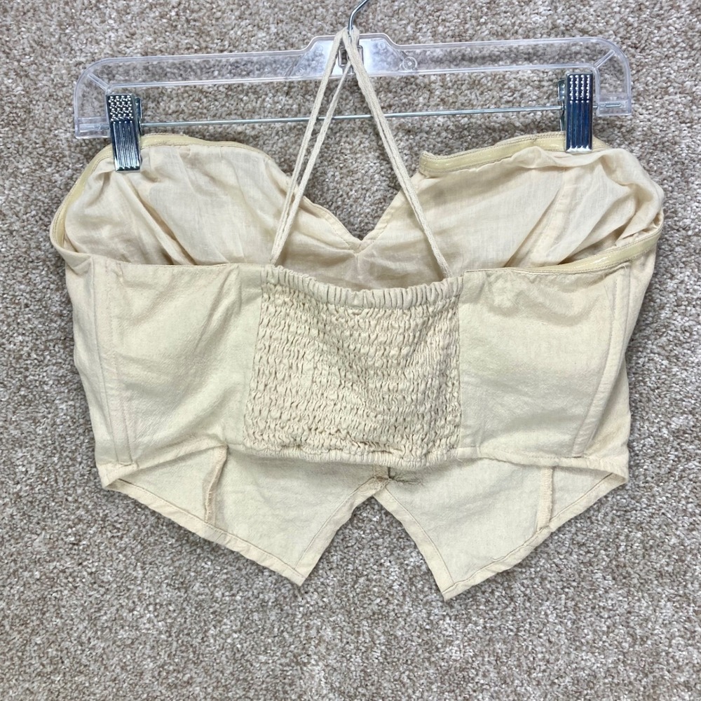 Free People Button Front Strapless Vest Crop Top Women S Cream Cotton Layering - Picture 2 of 7